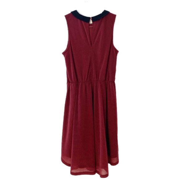 2/$30 Burgundy Maroon Peter Pan Collar Dress 8 - Picture 2 of 4